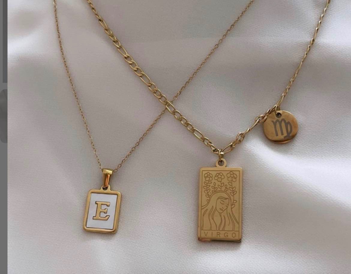 Zodiac&Letter Necklace Set Celestial Necklace Tarot Square