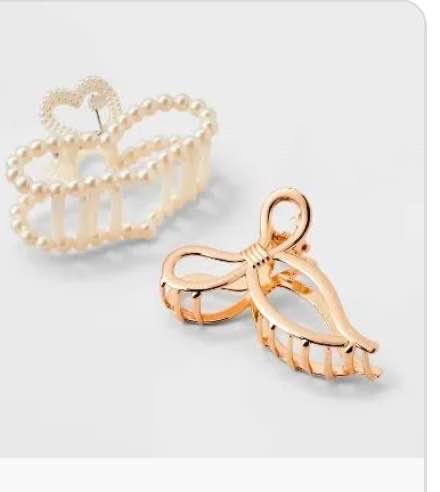 2pk Heart and Bow Claw Clip Set - art class™