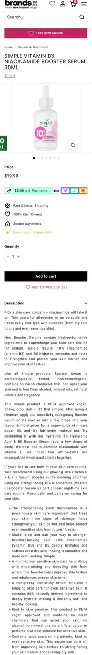 Simple Vitamin B3 Niacinamide Booster Serum 30ML