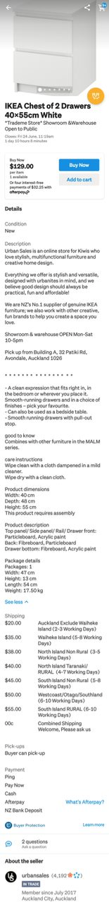 IKEA Chest of 2 Drawers 40x55cm White