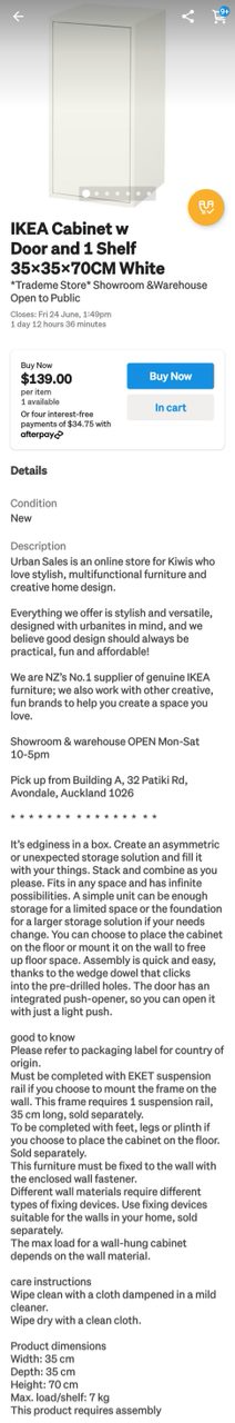 Cabinet w Door and 1 Shelf 35×35×70CM White