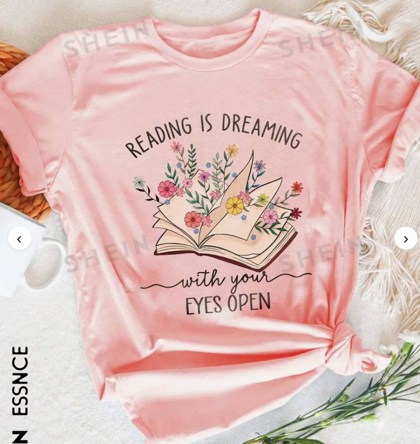 Book Shirt, Reading T-Shirt Reading Is Like Dreaming With Eyes Open, For Librarians, Book Lovers, Teachers, Short Sleeve Round Neck Casual Tee READING IS DREAMING With Your EYES OPEN