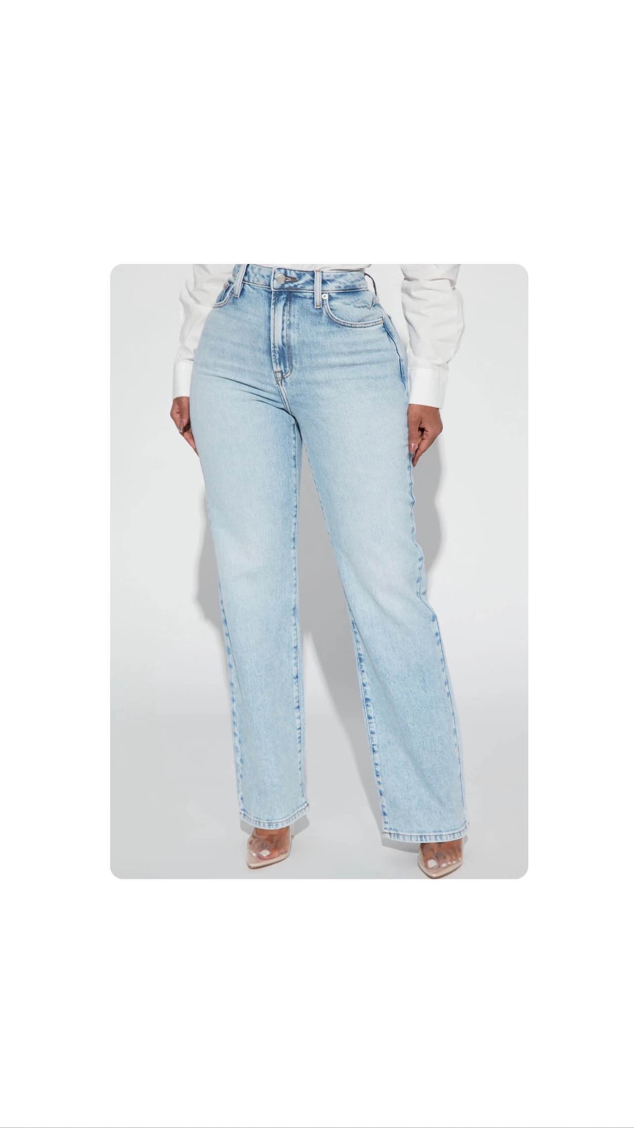 Fashion Nova : Kiss And Tell High Rise Low Stretch Straight Leg Jeans - Light Blue Wash