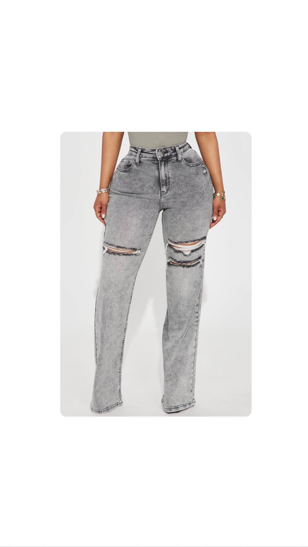 Fashion Nova - Remi Ripped Stretch Baggy Jeans - Grey