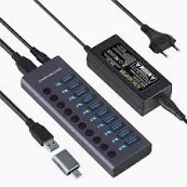 Multi Portas USB 3.0 Hub, Multi Splitter de alumínio Carregador rápido