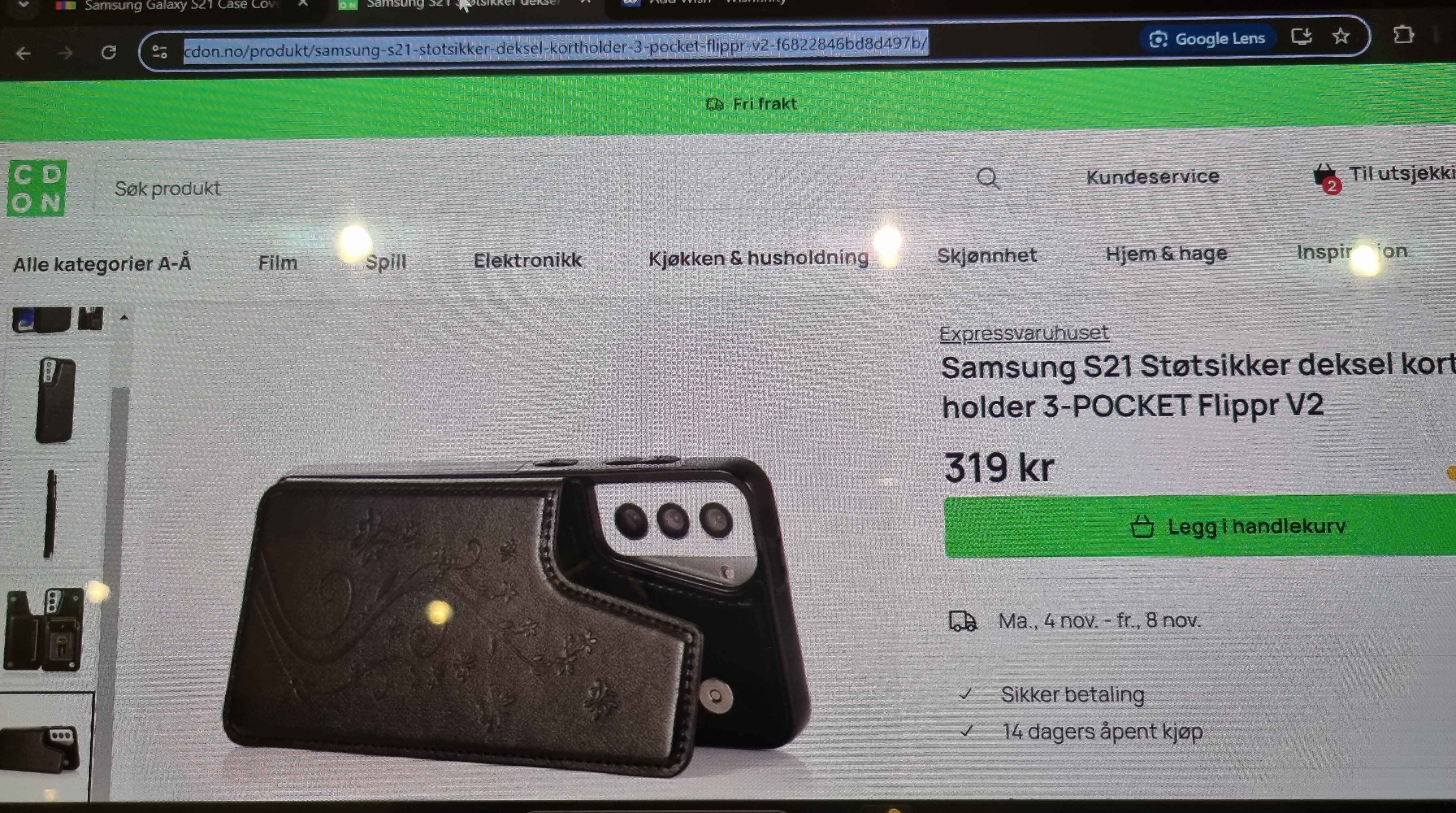 Samsung S21 Støtsikker deksel kort holder 3-POCKET Flipper V2