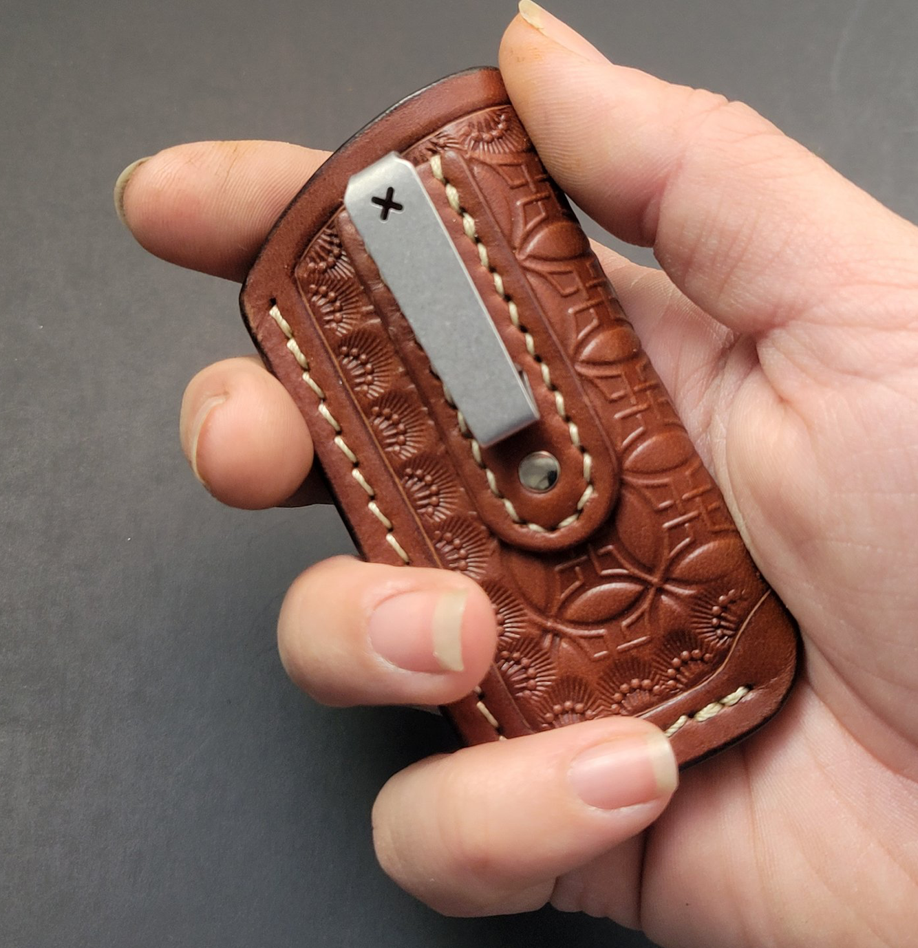 Small Slip With Clip Medium Brown Celtic — Soulbound Leather