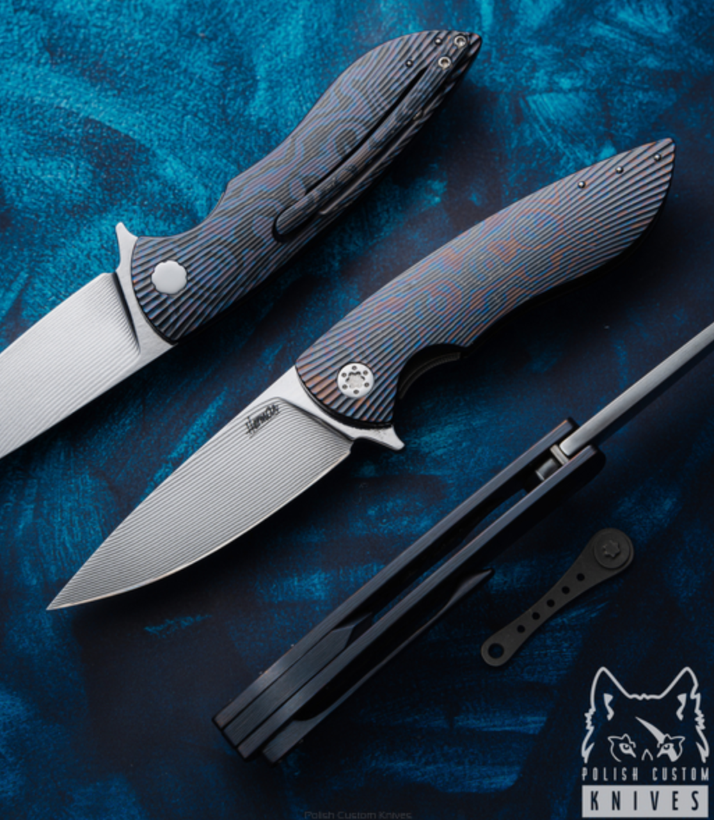 FOLDING KNIFE FOLDER MICRO STING 2 BLACK TIMASCUS ALLEIMA FULL DRESS HERMAN KNIVES