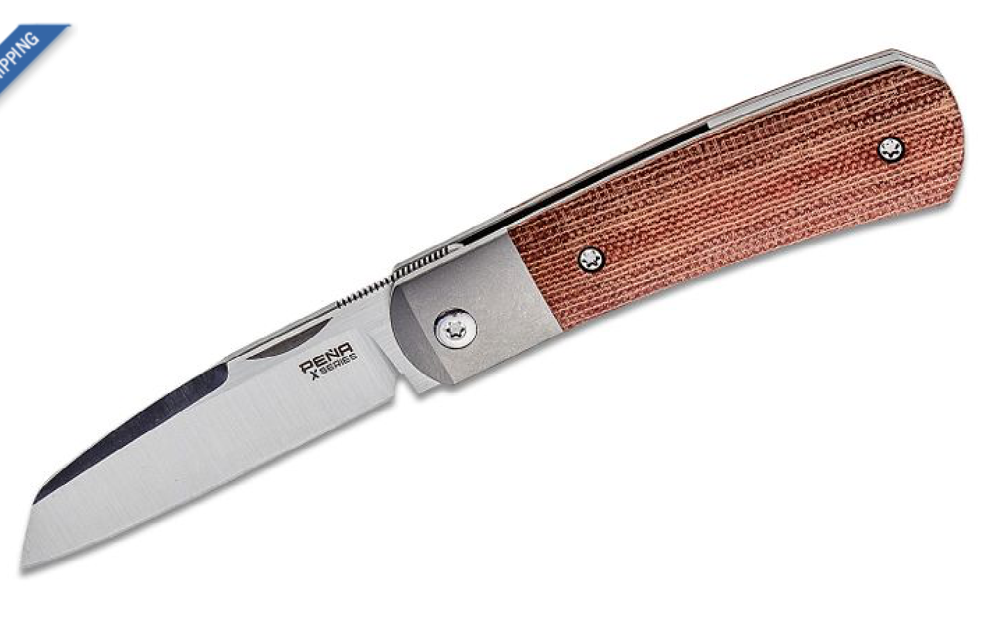 Enrique Pena X Series Apache Front Flipper Knife 2.816" M390 Reverse Tanto Blade, Burnt Orange Canvas Micarta Handles with Titanium Bolsters - KnifeCenter Exclusive