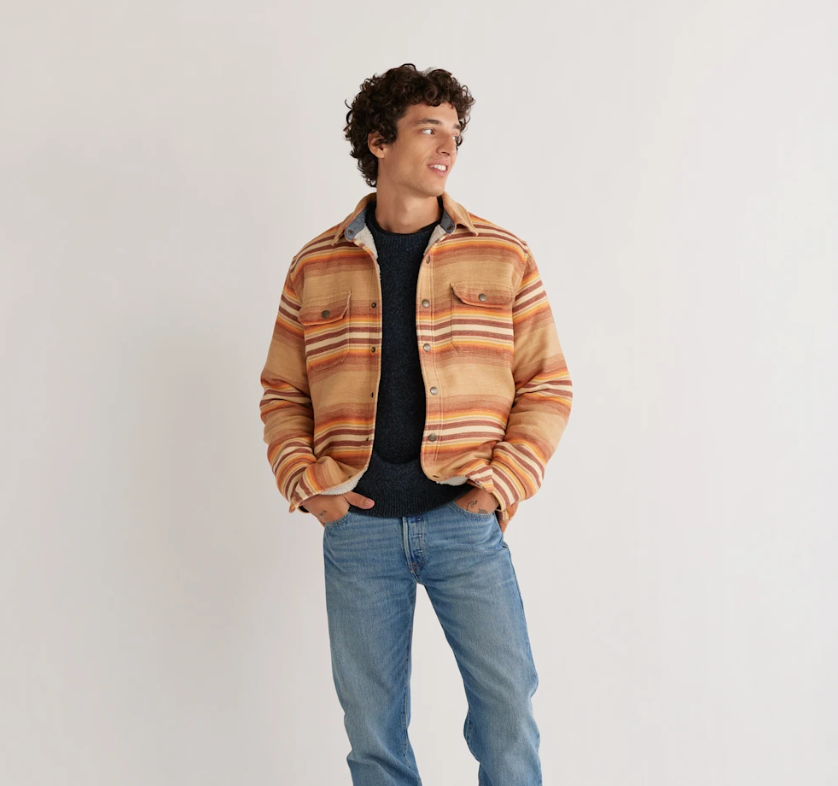 MEN'S STRIPED DOUBLESOFT SHERPA-LINED SHIRT JACKET