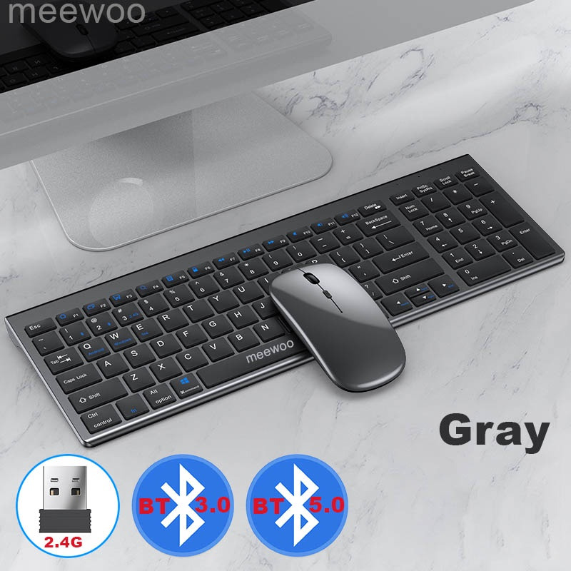Meewoo Wireless Bluetooth Keyboard and Mouse Set Rechargeable Slim Silent Support 2.4GHz