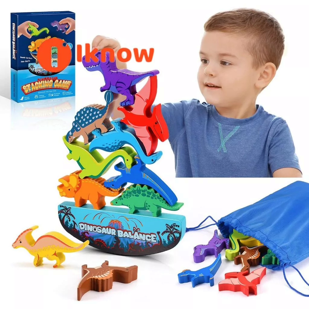 Grey - Wooden Dinosaur Stacking Toy