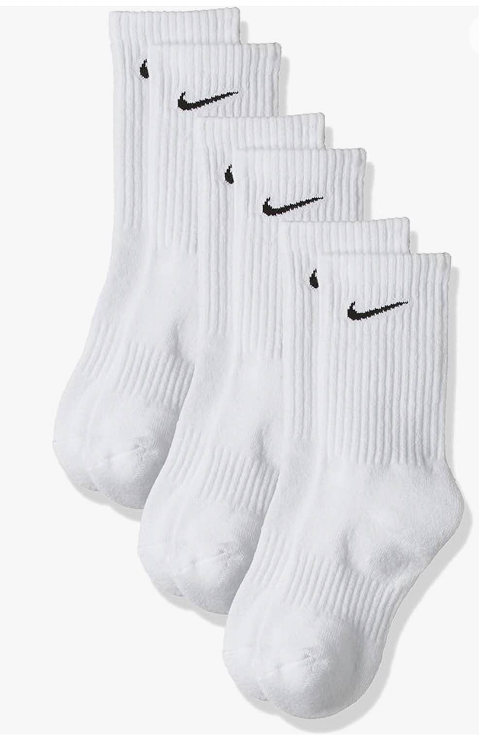 Nike Everyday Cushion Crew Training Socks, Unisex Socks with Sweat-Wicking Technology and Impact Cushioning (3 Pair), White/Black,Medium