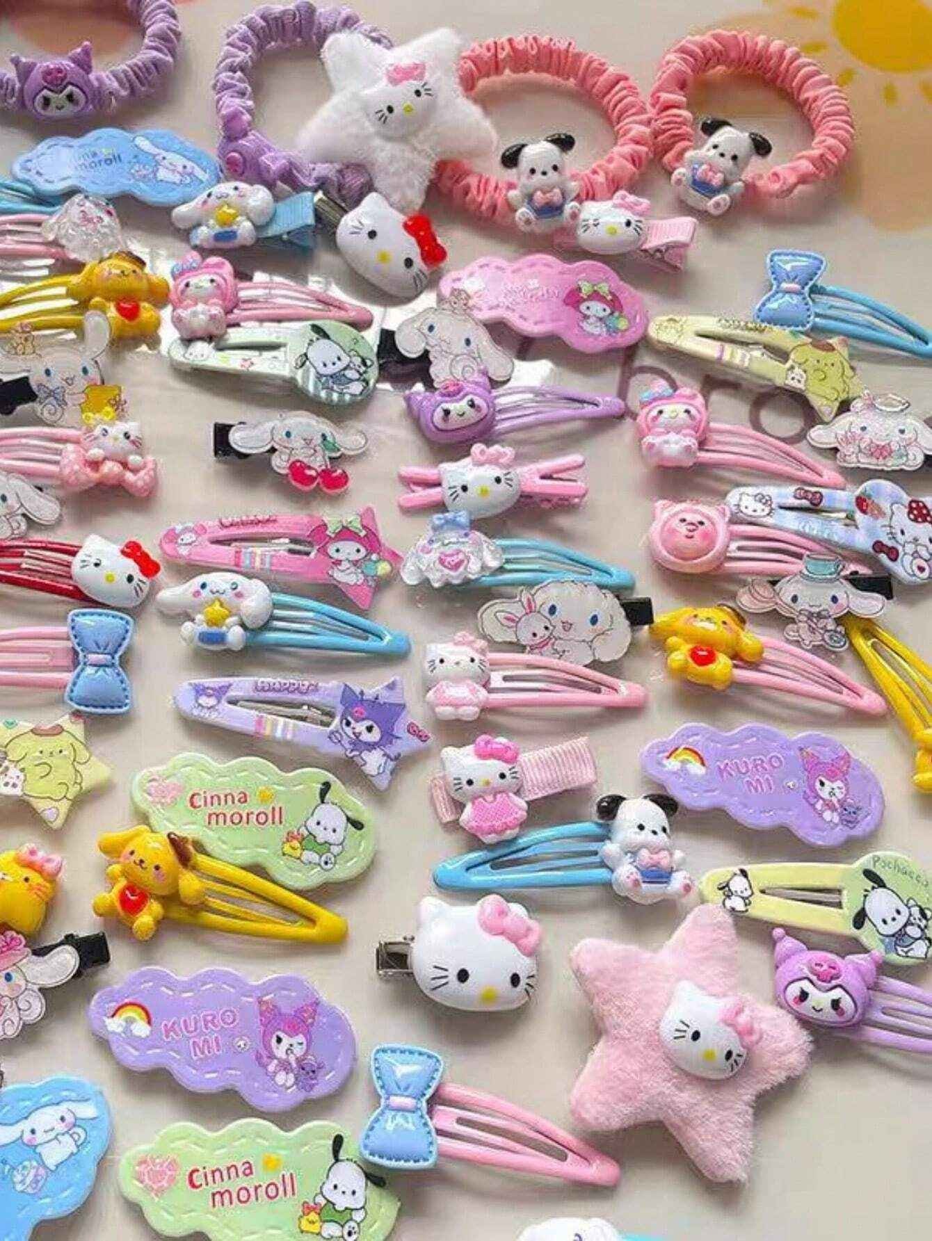 21Pcs Y2K Hello Kitty Hair Clip Barrette Sanrio Hair Clip Hello Kitty 50 Anniversary for Girls Kawaii Hellokitty Accessories