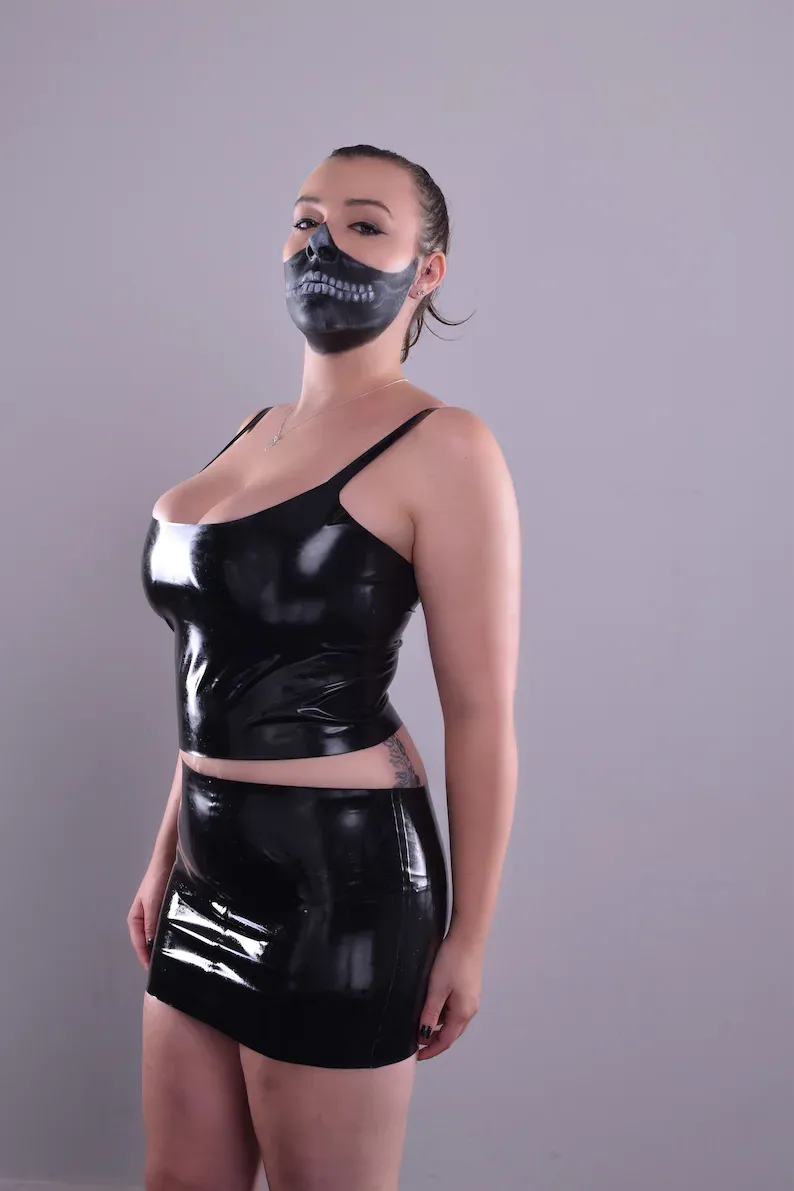 Black latex crop top