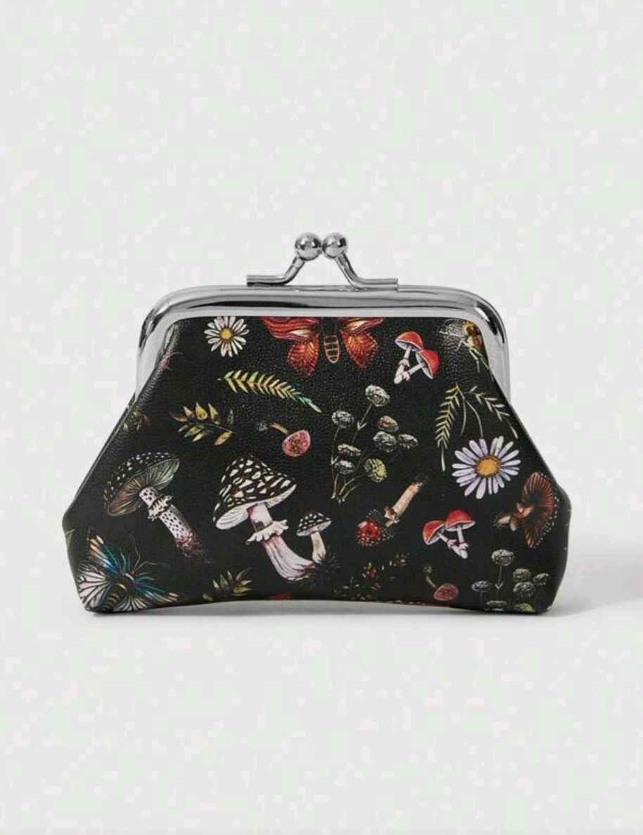 ROMWE Fairycore Daisy & Mushroom Pattern Fashionable Everyday Portable Coin Purse