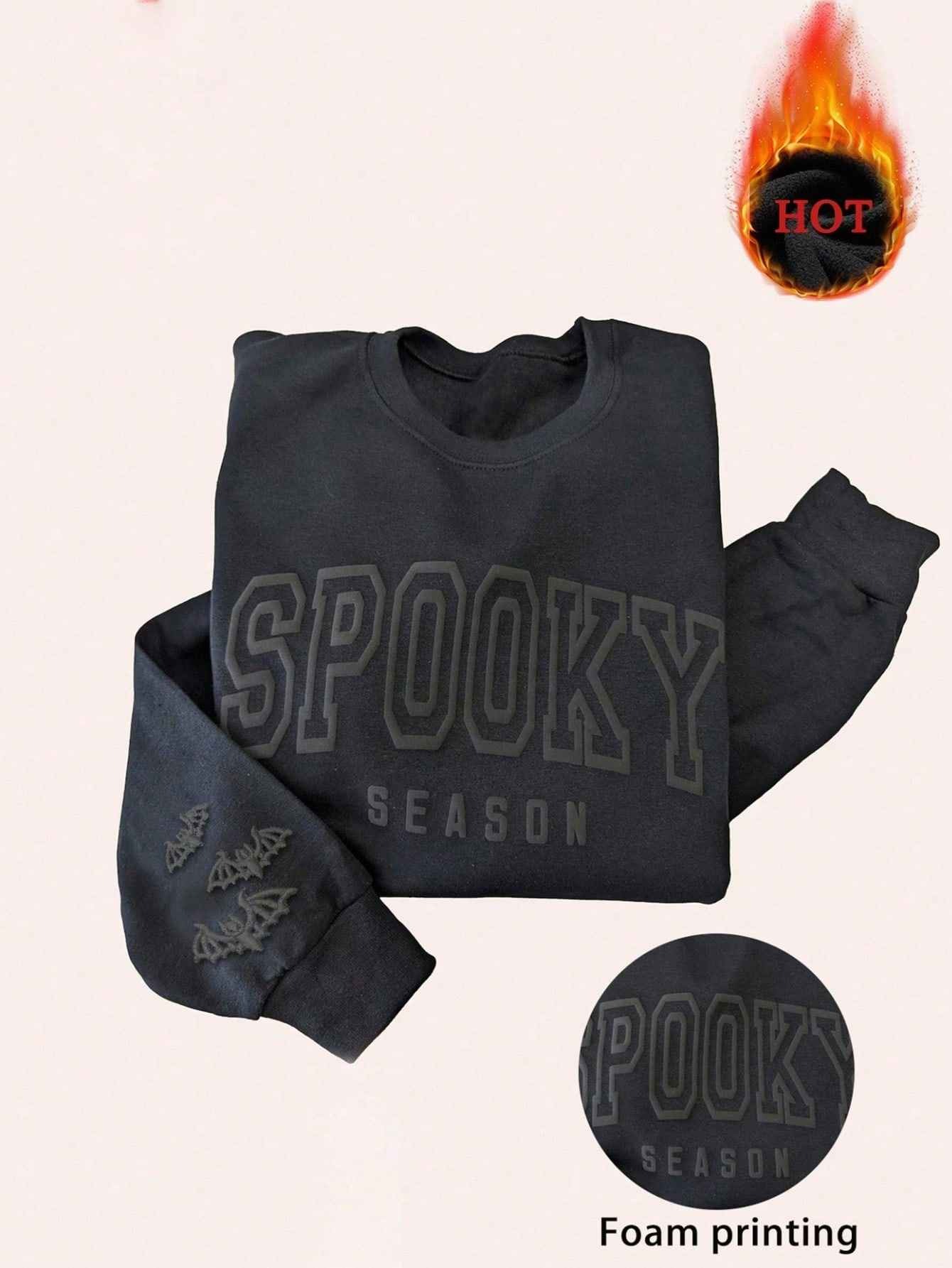 INAWLY Halloween Puff Sleeve Sweatshirt, Horror Season Round Neck Sweatshirt, Women Round Neck Bubble Print Halloween Pattern Hoodie