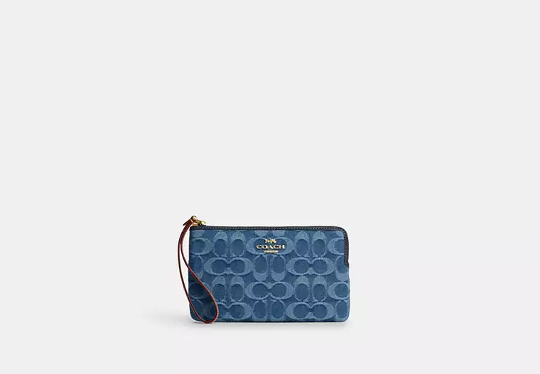 Large Corner Zip Wristlet In Signature Denim