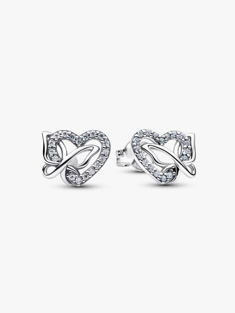 Entwined Heart & Butterfly Stud Earrings Sterling silver