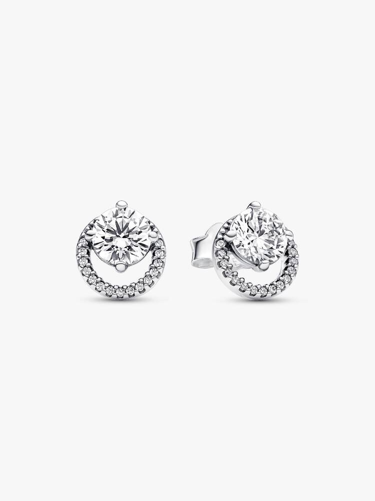 Sparkling Round Halo Stud Earrings Sterling silver