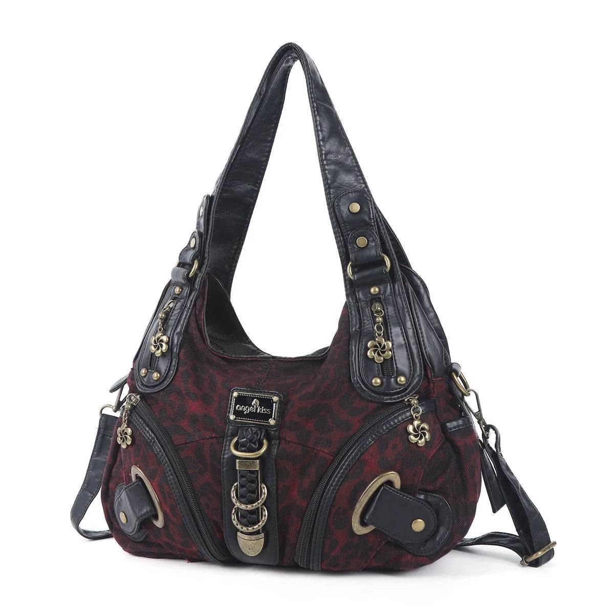 Hobo Bum Shoulder Bag, wine red leopard multi-purpose design shoulder bag