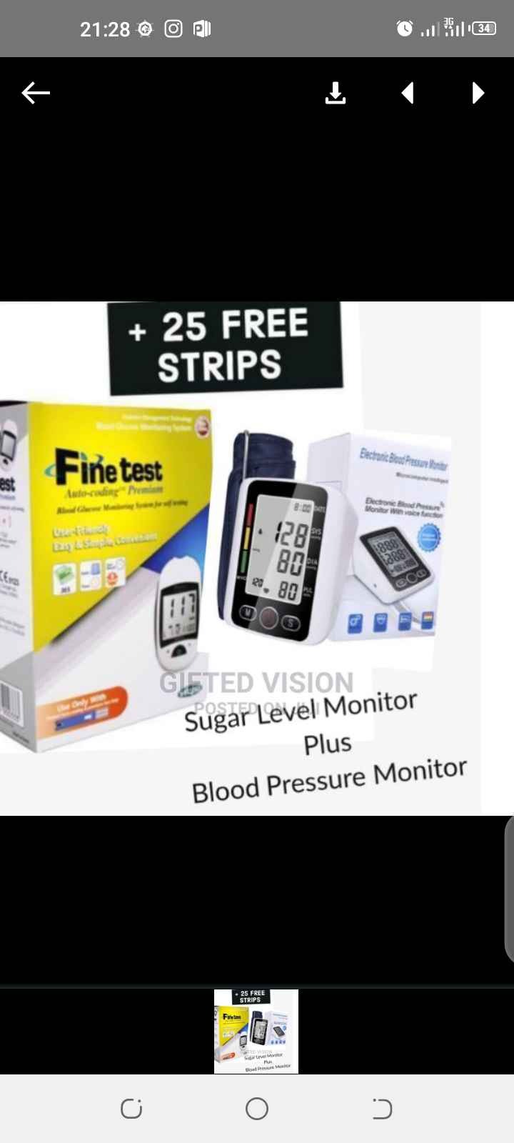 sugar level monitor plus blood pressure monitor 25 free strips fine test