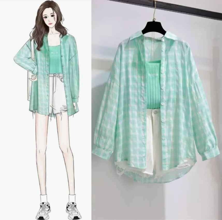 Fashion Plaid Blouse Three-Piece Set
