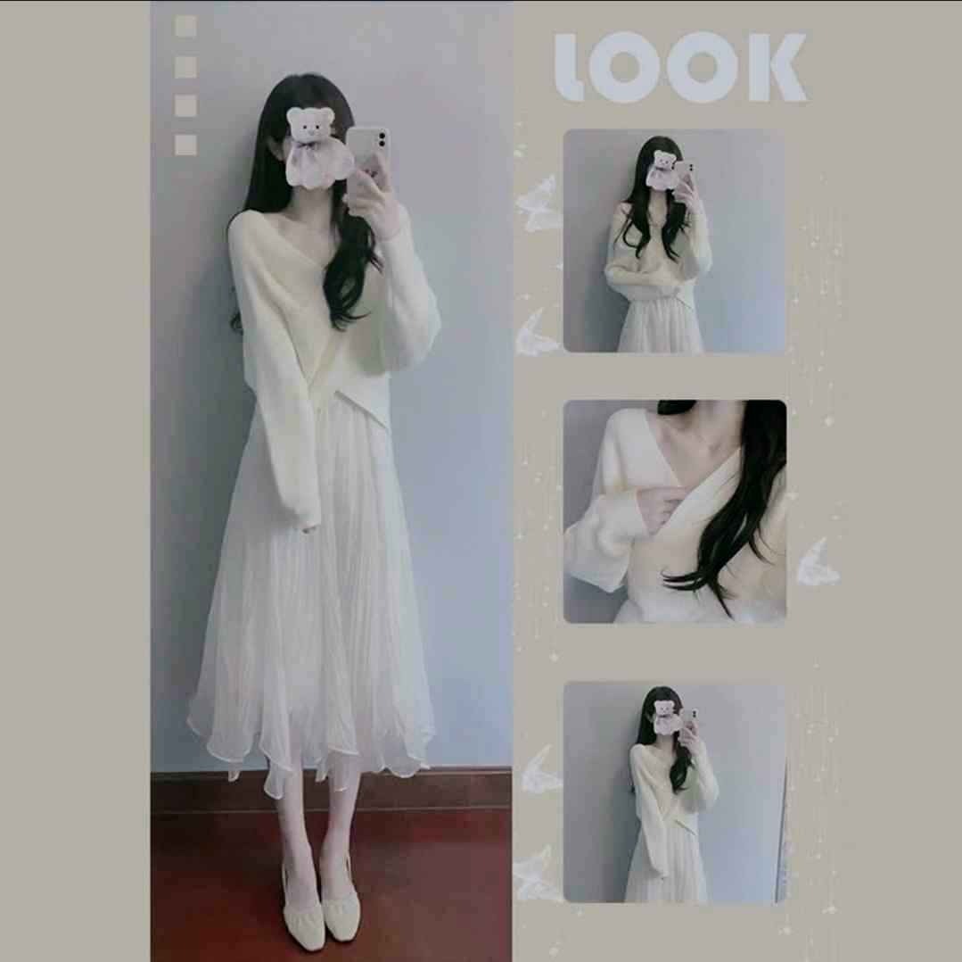 Chic Cross Knit Sweater High Waist Tulle Skirt Two Pieces