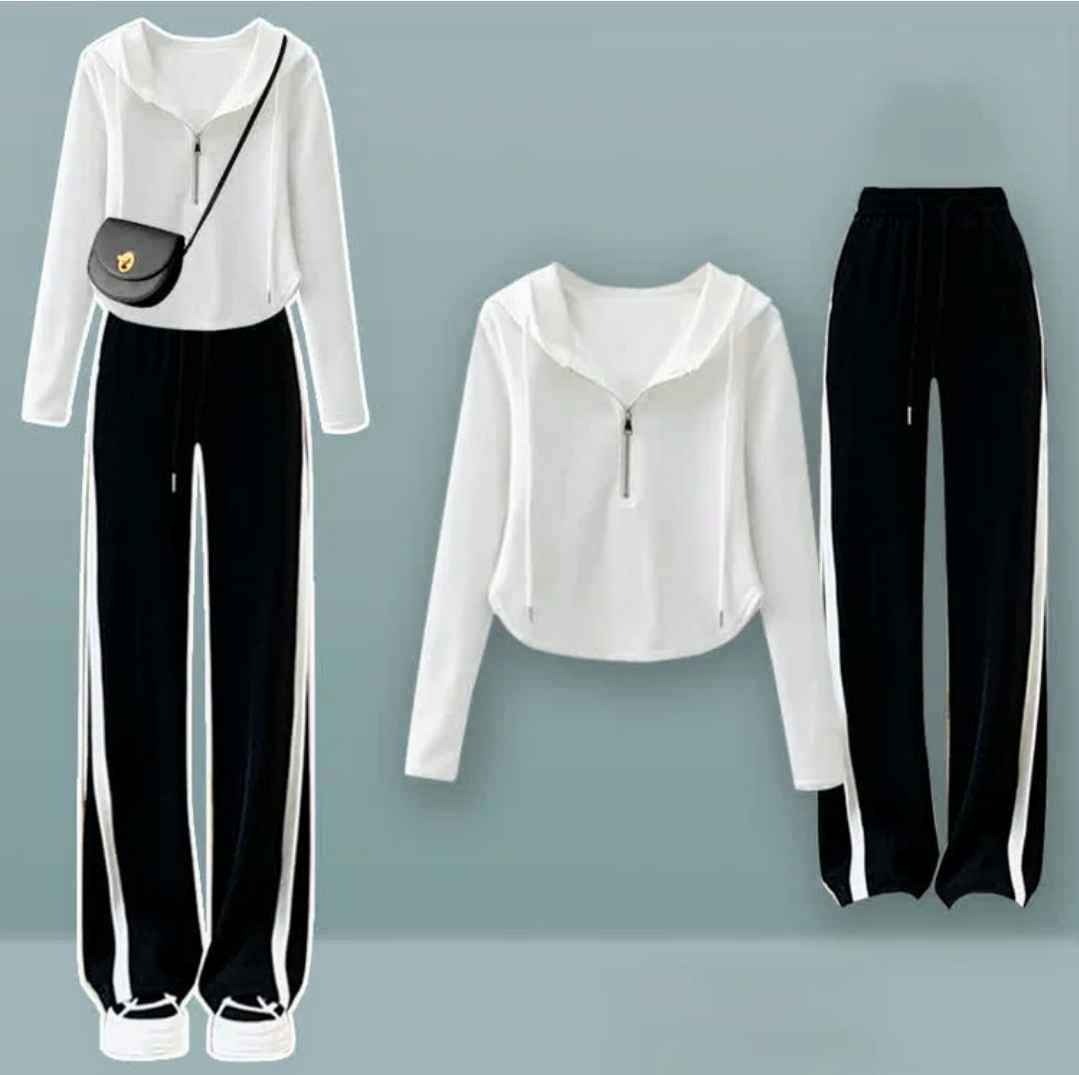 Pure Color Zipper Hoodie Casual Pants Two Pieces Set