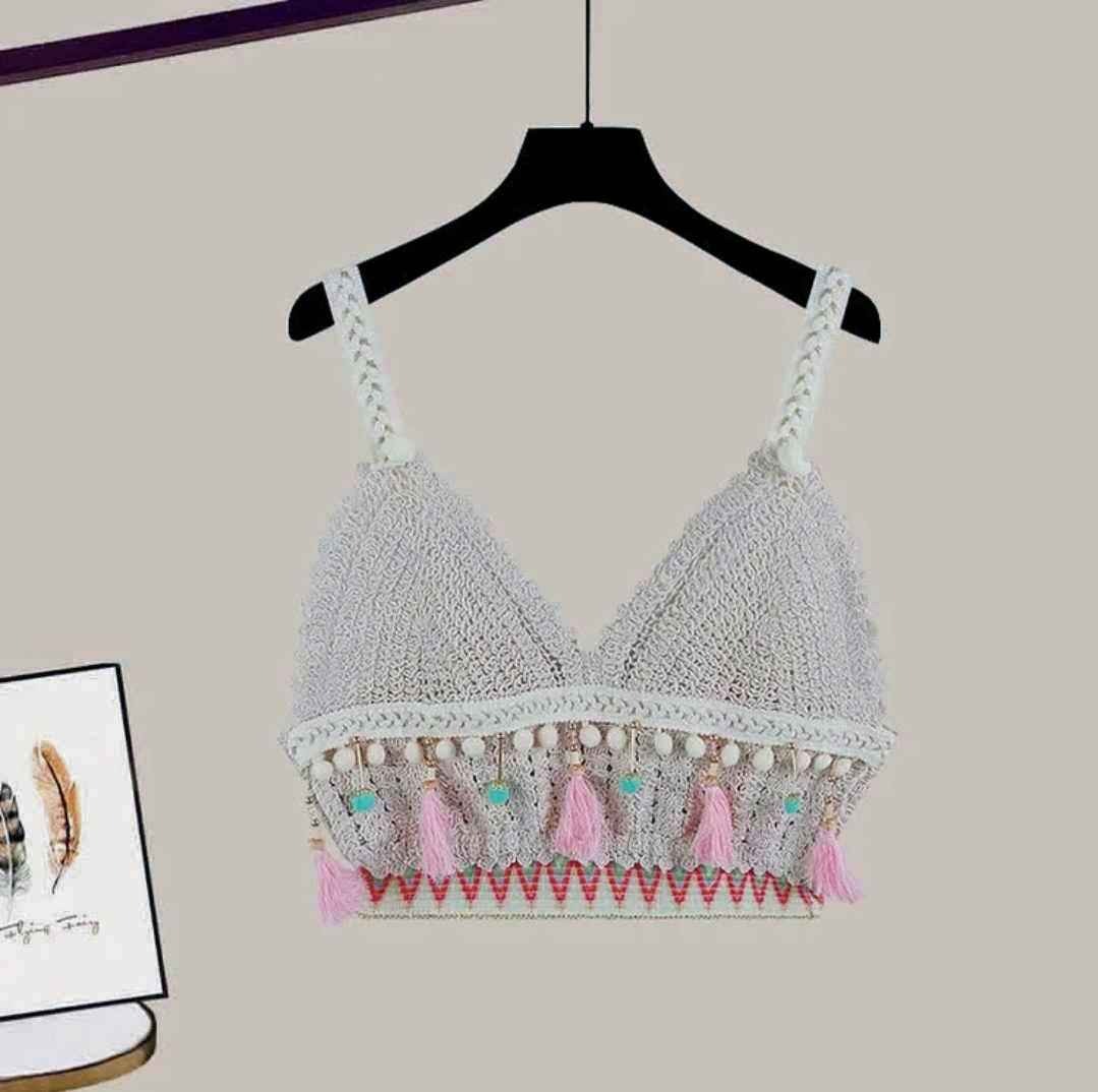 Boho Crochet Hollow Out Tassel Cami Top