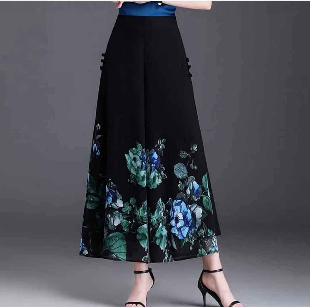 Vintage Blossom Print Buckle Split Casual Pants