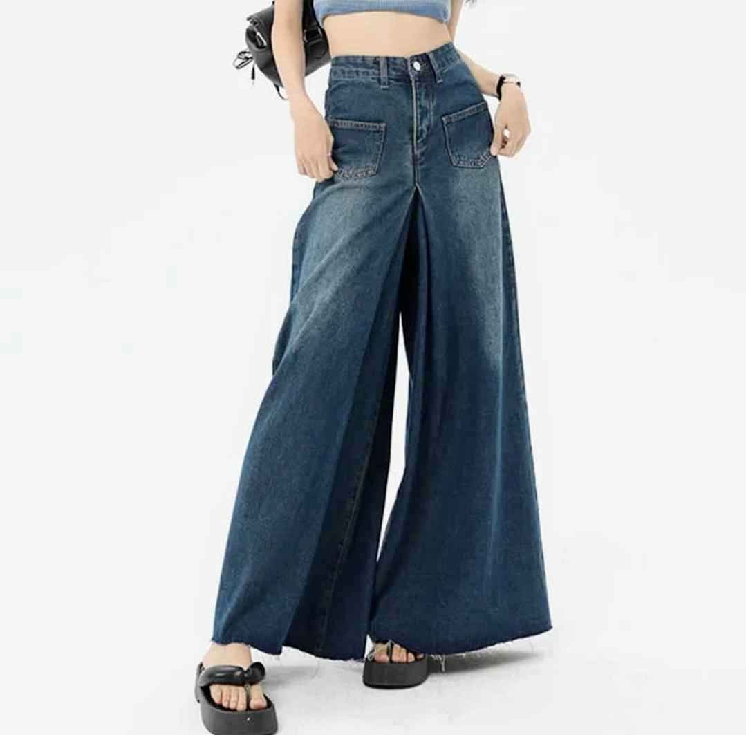 Retro High Waist Wide Leg Casual Denim Pants