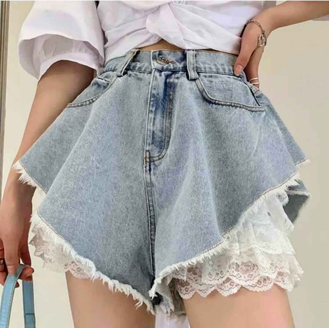 High Waist Lace Undershorts Denim Shorts