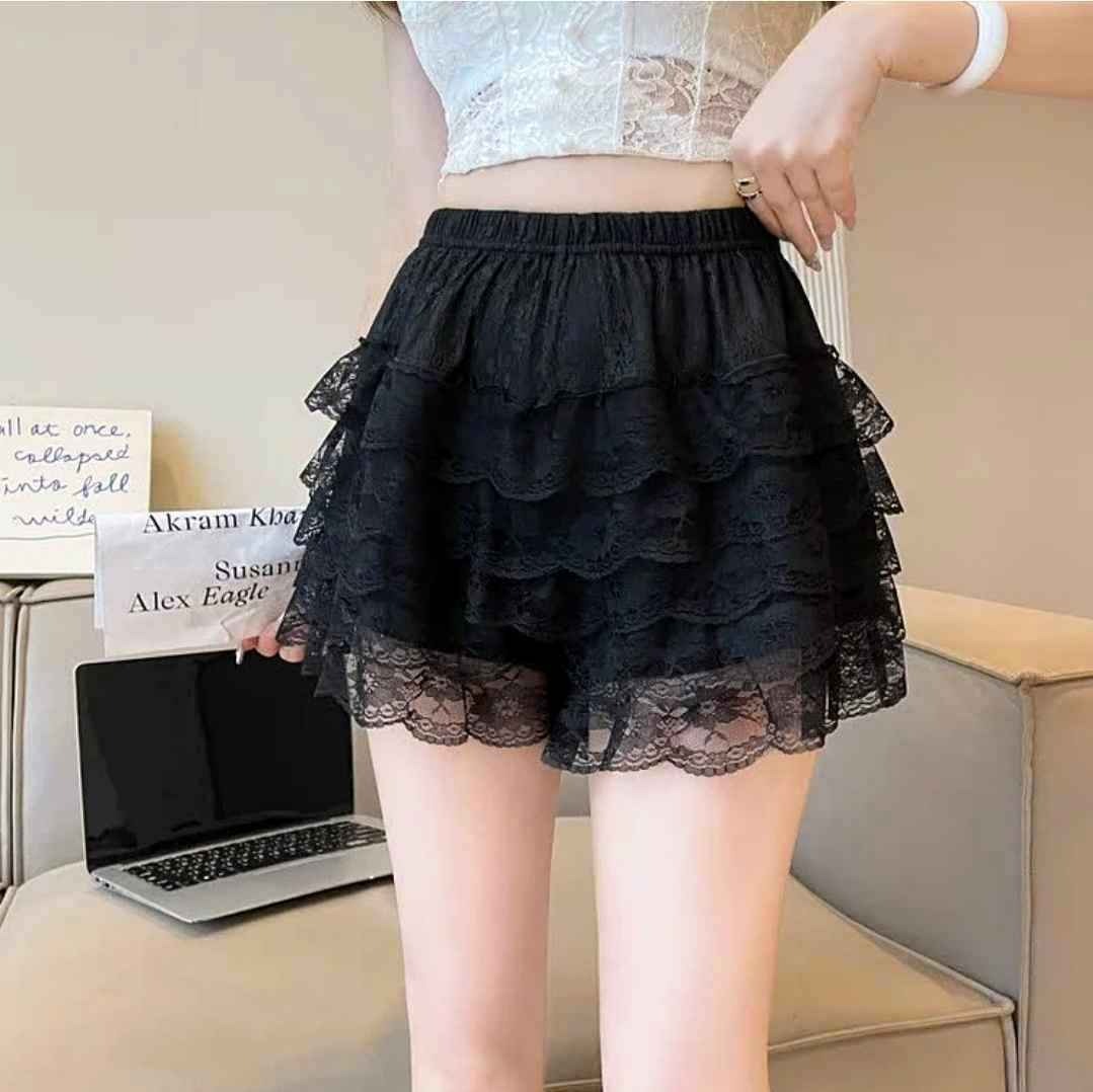 High Waist Lace Trim Layered Undershorts