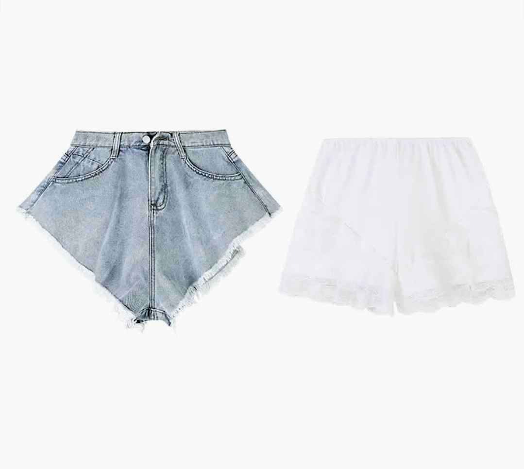 High Waist Lace Undershorts Denim Shorts