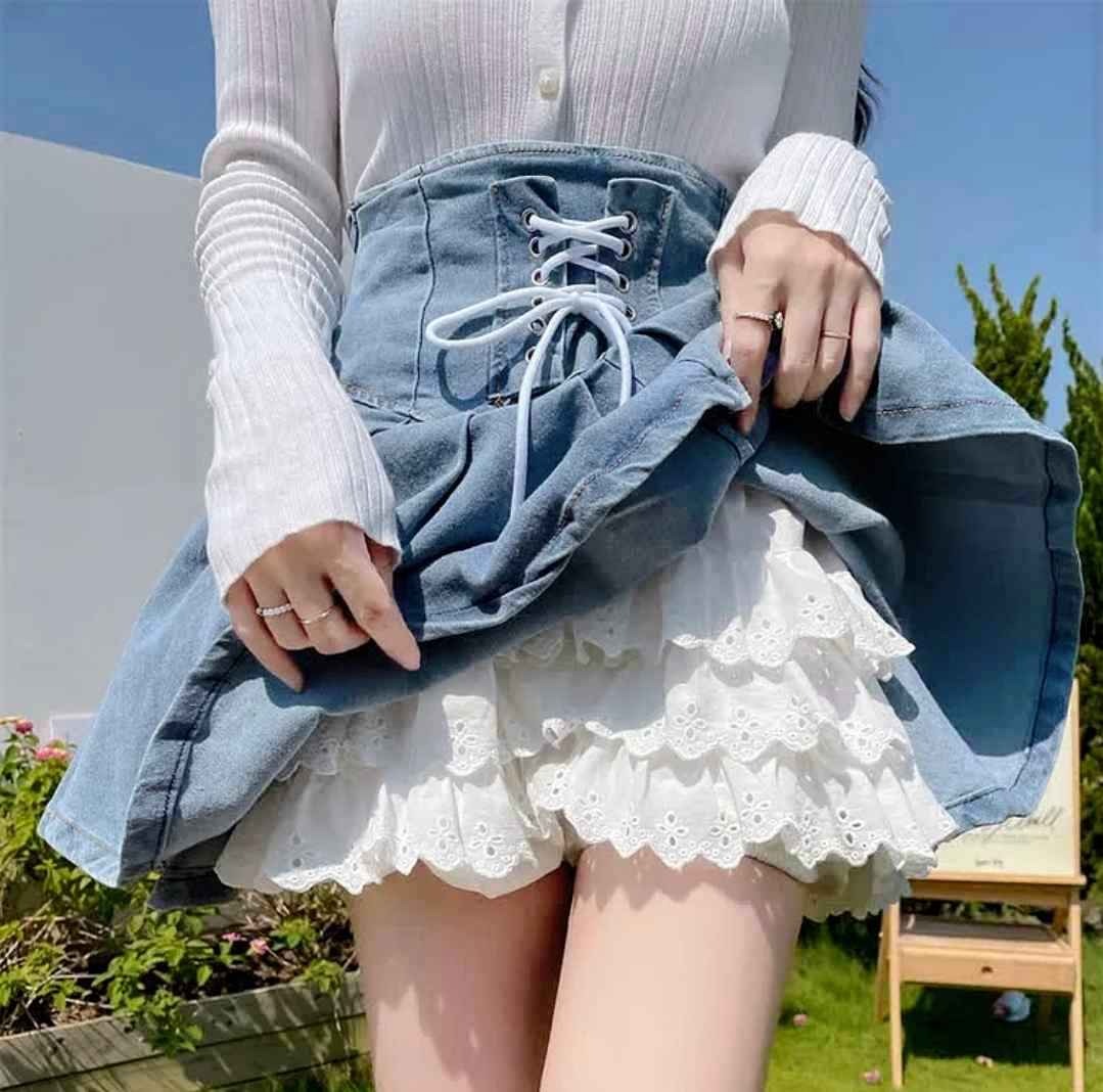 Lace-up Denim Skirt