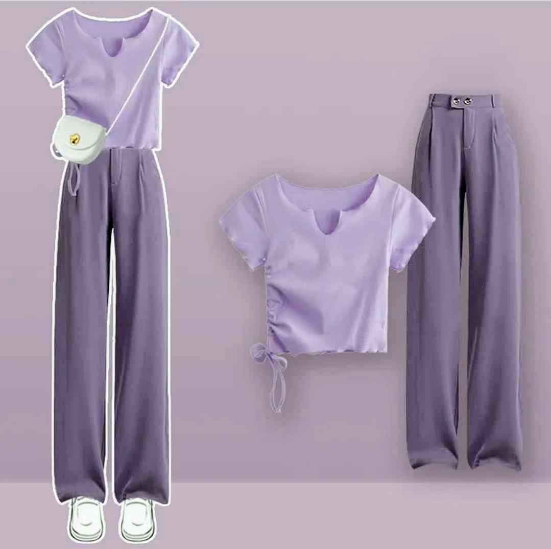 Drawstring Crop Top T-Shirt High Waist Casual Suit Pants