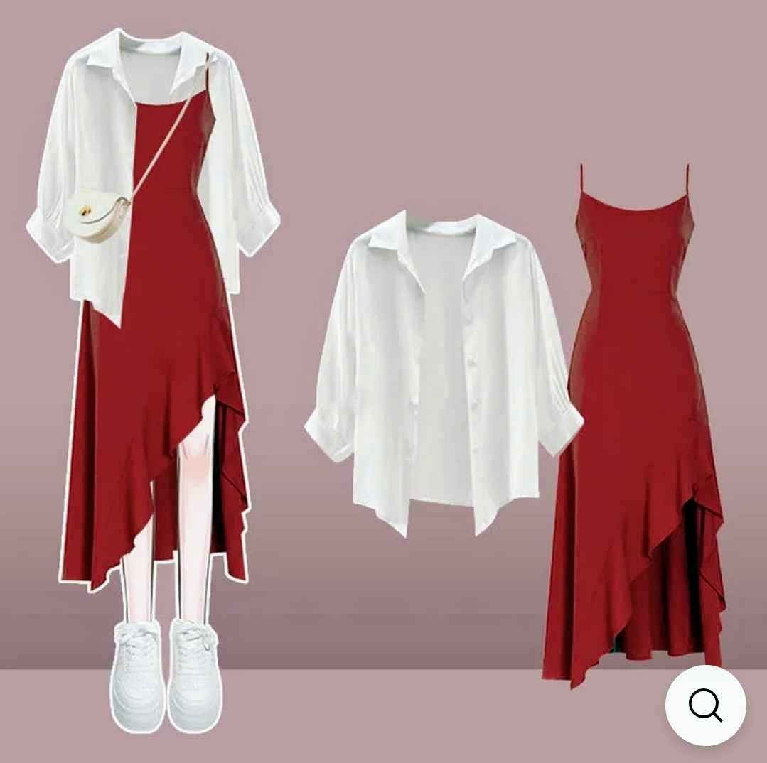 Loose Lapel Shirt Irregular Split Slip Dress