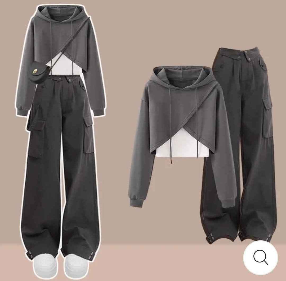 Chic Cross Crop Hoodie Tank Top Pockets Cargo Pants