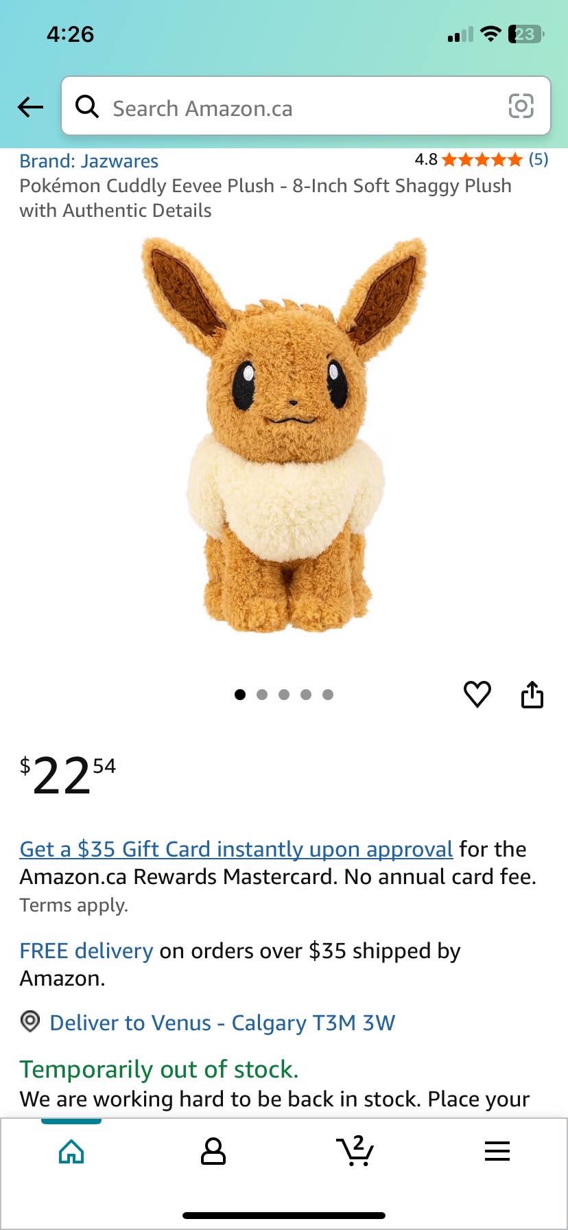 Pokémon Cuddly Eevee Plush - 8-Inch Soft Shaggy Plush with Authentic Details