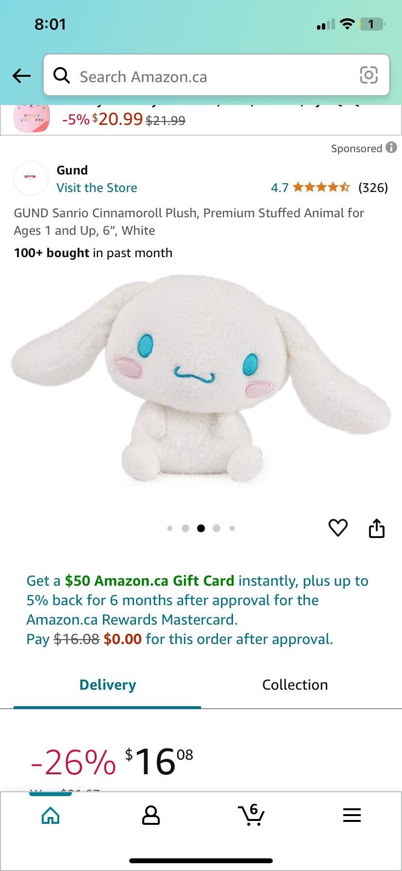 GUND Sanrio Cinnamoroll Plush, Premium Stuffed Animal for Ages 1 and Up, 6&rdquo;, White, Animals - Amazon Canada
