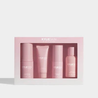 Skin Discovery Set by Kylie Cosmetics for Women - 4 Pc 1 oz Foaming Face Wash, 0.5 oz Face Moisturizer, 0.3 oz Vitamin C Serum, 1 oz Vanilla Milk Toner