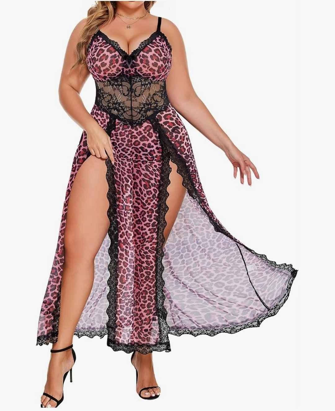 Pink Leopard Slit Dress
