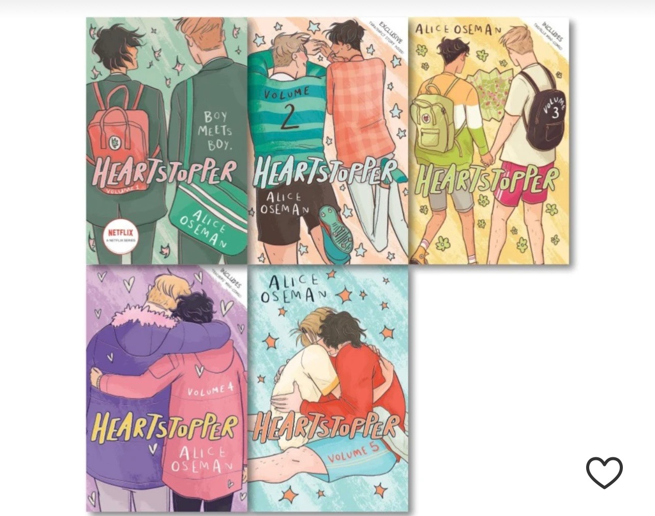 만화 소설 책 Heartstopper 시리즈 볼륨 1-5 책 세트 Alice Oseman 애니메이션 슬리브 책 영어로 로맨스 이야기를 읽으려면