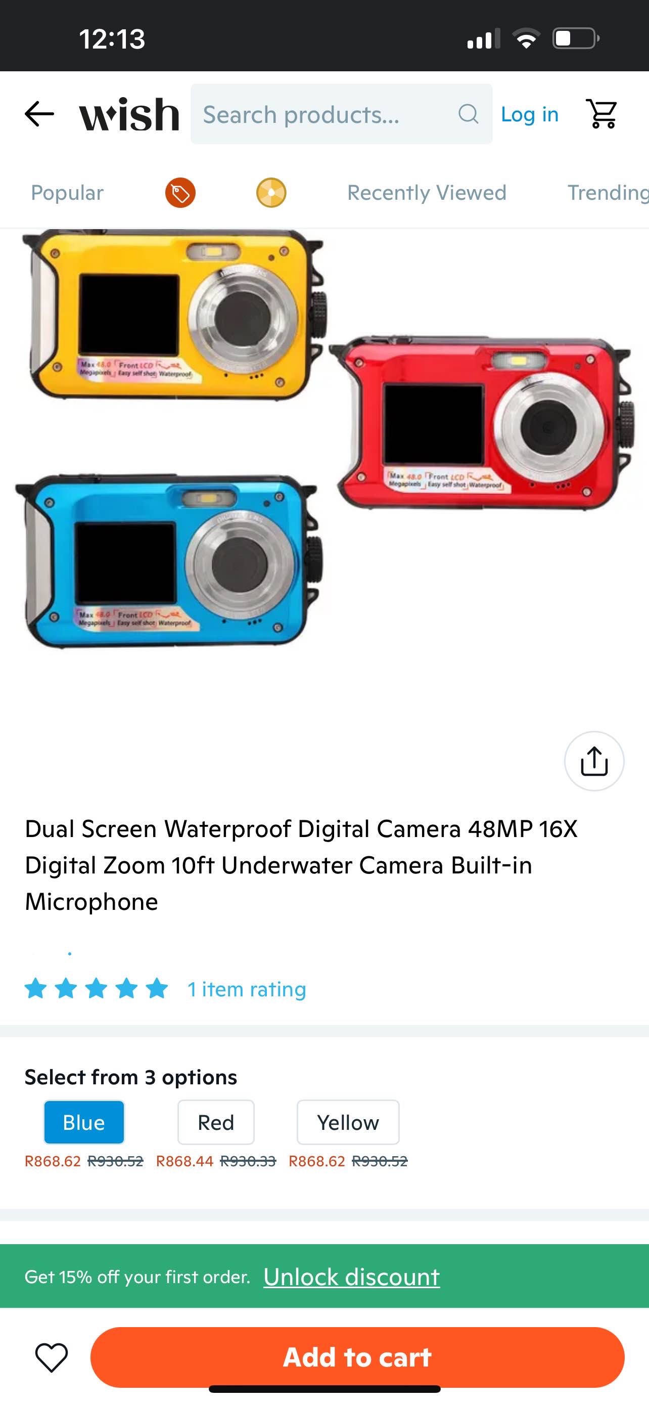 Dual Screen Waterproof Digital Camera 48MP 16X Digital Zoom 10ft Underwater Camera Built-in Microphone