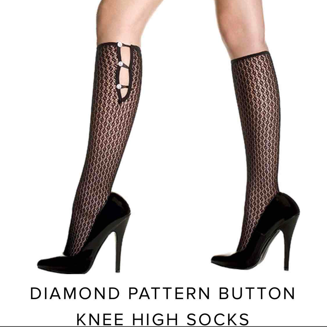 DIAMOND PATTERN BUTTON KNEE HIGH SOCKS