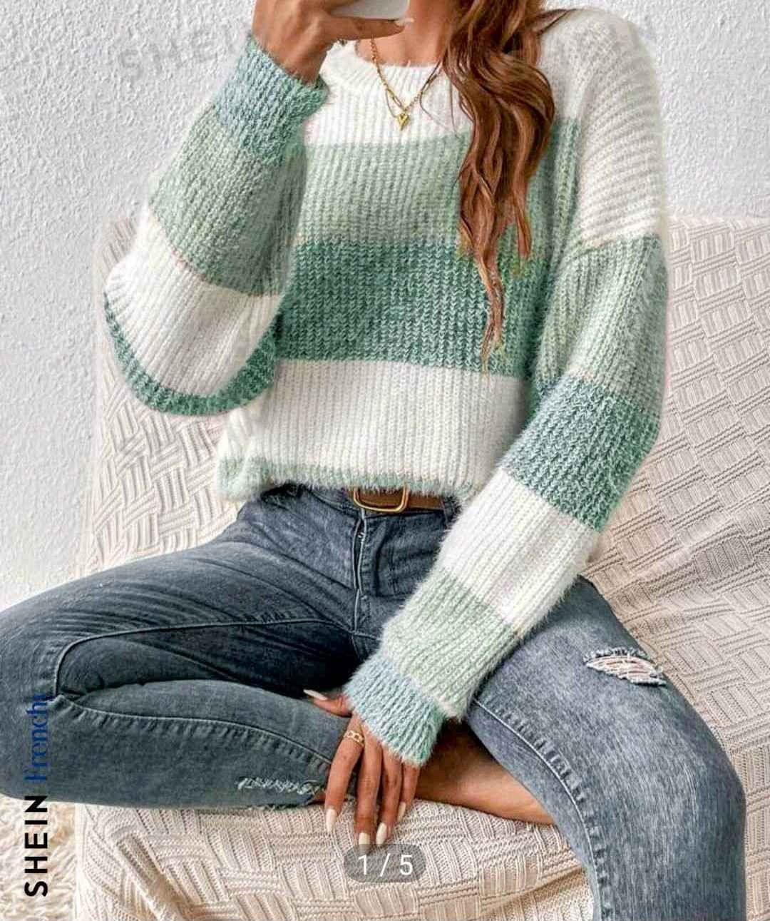 Striped Drop Shoulder Long Sleeve Sweater Pullover