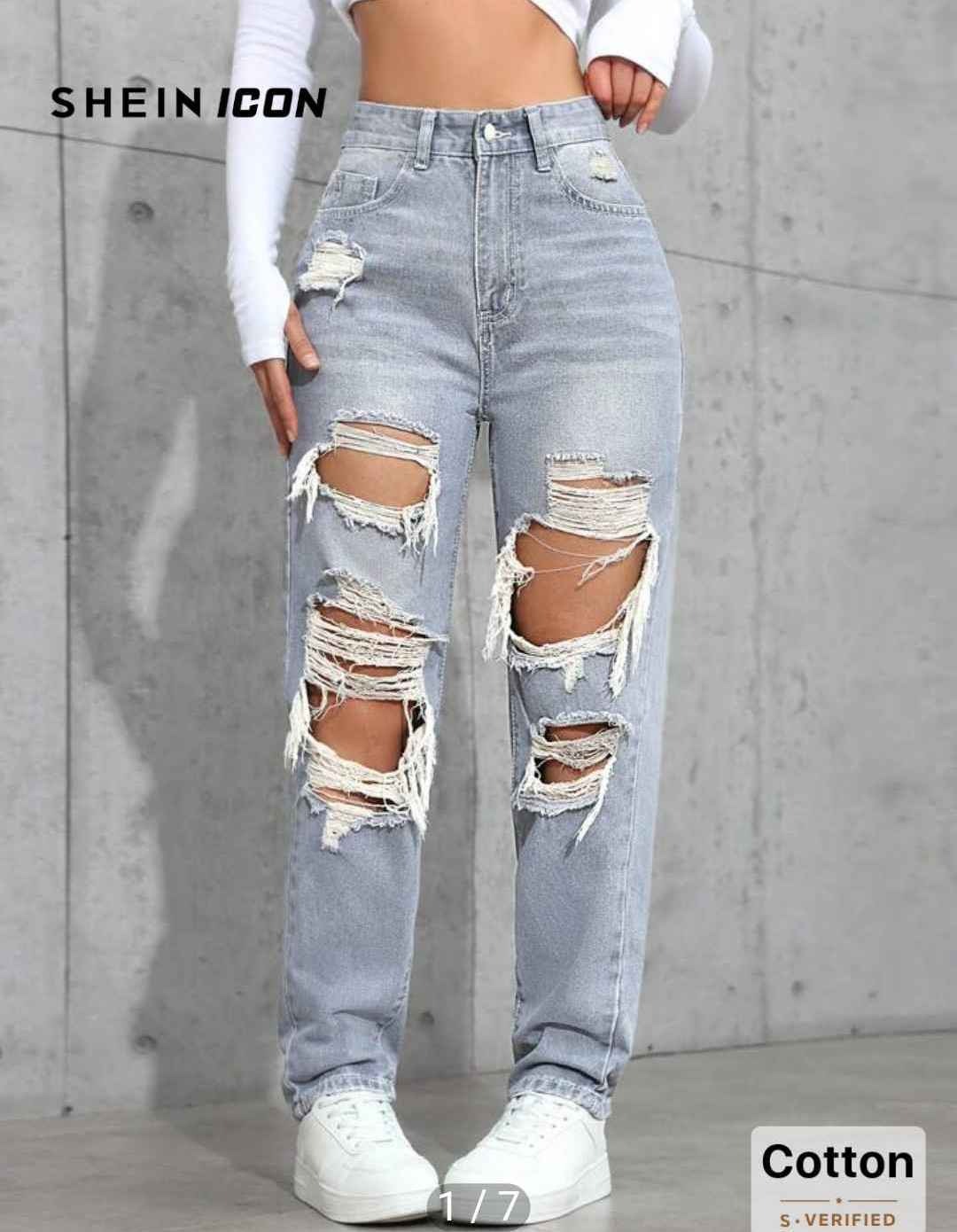 Loose Straight Leg Ripped Pockets Casual Washed Denim Jeans