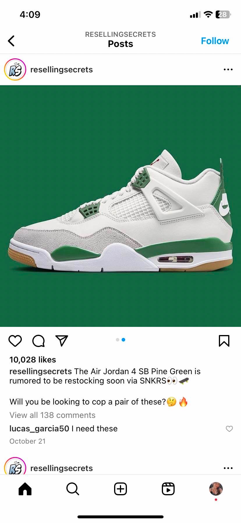 Air Jordan 4 SB Pine Green is rumored to be restocking soon via SNKRS..