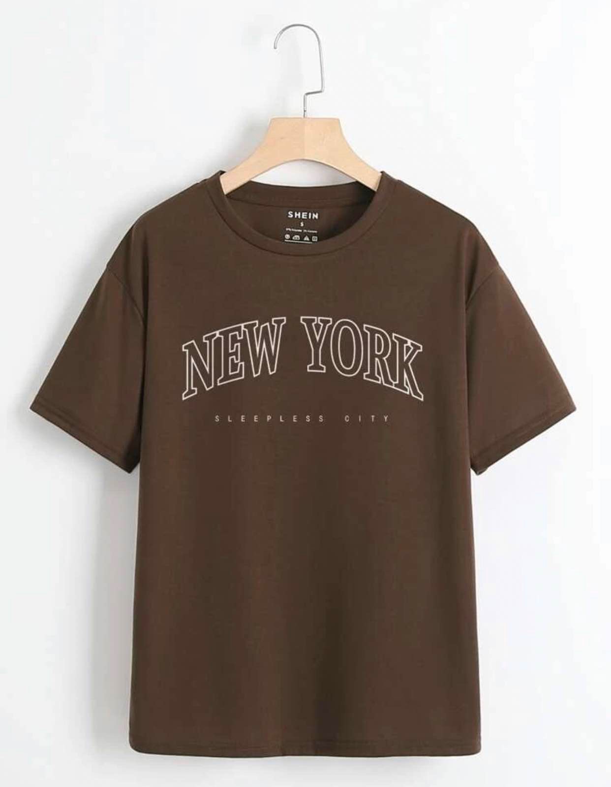 Dark Brown Letter Graphic Crew Neck Tee